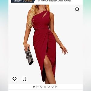 Cocktail dress - Wine colored- one shoulder - split in the front- size med